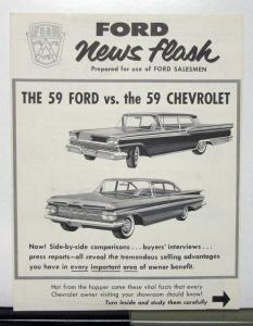 1959 Ford Custom Fairlane VS Chevrolet Biscayne Bel Air Impala Sales Brochure