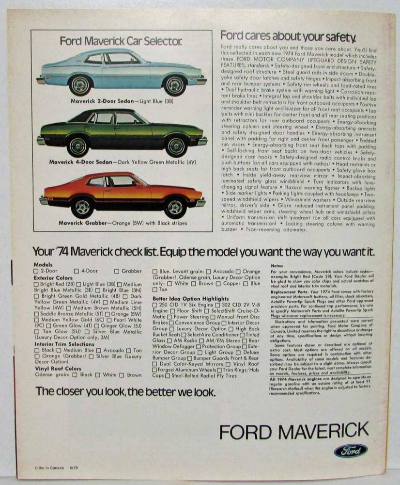 1974 Ford Maverick Sales Brochure - Canadian