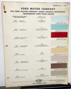 1961 Ford Falcon Comet Lincoln Mercury Thunderbird Paint Chips