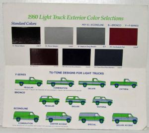 1980 Ford Light Truck Exterior Colors Paint Chips Folder Pickup Bronco Econoline