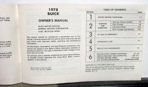 1978 Buick Skylark Owners Operators Manual Original