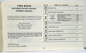 1984 Buick Skyhawk Owners Operators Manual Original