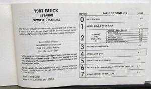 1987 Buick LeSabre Owners Operators Manual Original