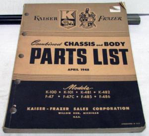 1947 1948 Kaiser Frazer Dealer Parts List Book K100 101 481 482 F47 485 486