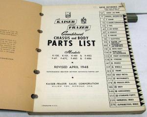 1947 1948 Kaiser Frazer Dealer Parts List Book K100 101 481 482 F47 485 486