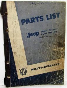 1948 Willys Jeep Dealer Parts List Book Station Wagon Panel Delivery 4-63 Orig