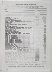 1989 Marlin Roadster Sales Brochure Description Sheet & Price List Order Form