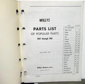 1947-61 Willys Jeep Dealer Popular Parts List Book Universal Wagon ...