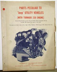 1952-57 Jeep Dealer Parts List Book Utility Vehicles With Tornado 230 Engine