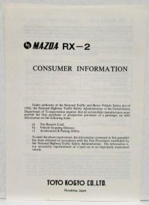 1973 Mazda RX-2 Consumer Information Pamphlet