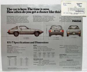 1979 Mazda RX-7 Spec Sheet with Business Card