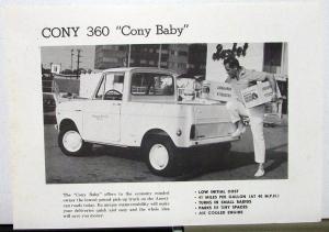 1966-71 Cony 360 Baby Delivery Truck Data Sheet Aichi Machine Co Japan