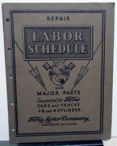 1936 Ford Dealer Labor Repair Schedule Book Pricing Car Truck V8 & 4 Cylinder