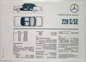 1962 Mercedes-Benz 220S-SE Sales Folder with Spec Sheet P2235/1