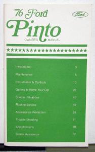 1976 Ford Pinto Owners Operators Manual Original