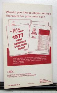 1977 Ford Granada Owners Operators Manual Original