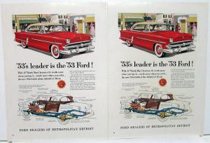 1953 Ford V8 Crestline Magazine Ad Slick Proof Pair Original Advertising 9x12