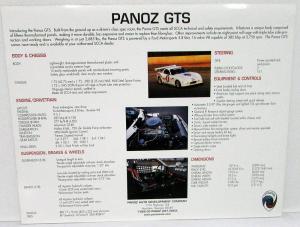 2003 Panoz GTS Custom Race Car SCCA Dealer Sales Data Card Handout