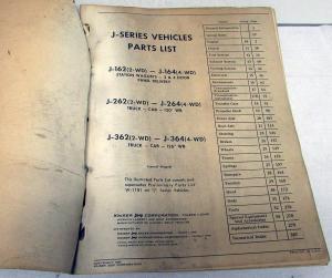 1965-66 Jeep Dealer Illustrated Parts List J Series Wagoneer Panel Gladiator