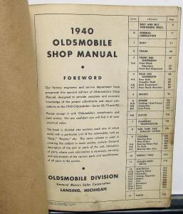 1940 Oldsmobile Factory Service Shop Small Manual Repair Series 60 70 90 Orig