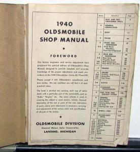 1940 Oldsmobile Factory Service Shop Small Manual Repair Series 60 70 90 Orig