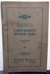 1930 Chevrolet Universal Series AD Owners Operators Manual Original