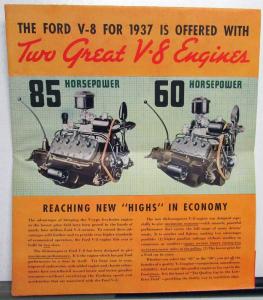 1937 Ford V8 85 60 Sedan Coupe Color Sales Folder Mailer Original