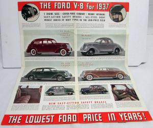 1937 Ford V8 85 60 Sedan Coupe Color Sales Folder Mailer Original