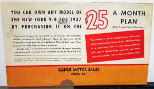 1937 Ford V8 85 60 Sedan Coupe Color Sales Folder Mailer Original