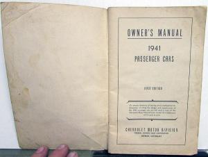 1941 Chevrolet Master Special Deluxe Owners Operators Manual Original