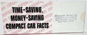 1960 Plymouth Valiant Car Facts Comparison Corvair Falcon Sales Folder Mailer