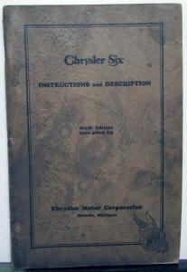 1925 Chrysler Six Owners Operators Instruction Manual Original Sixth Edition