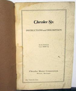 1925 Chrysler Six Owners Operators Instruction Manual Original Sixth Edition