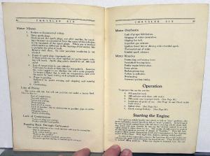 1925 Chrysler Six Owners Operators Instruction Manual Original Sixth Edition