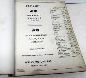 1952-1962 Jeep Military Parts List Book M38A1 MD M170 Ambulance MDA