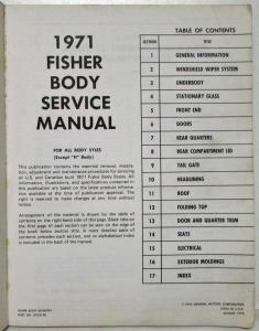 1971 Chevrolet Camaro Nova Buick GS Fisher Body Service Manual