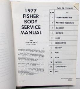 1977 Chevrolet Camaro Pontiac Firebird Trans Am Fisher Body Service Manual