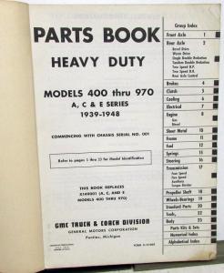 1939-1948 GMC Truck Dealer Heavy Duty Parts Book Models 400-970 A C & E Series