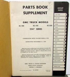 1947 GMC Truck Dealer Parts Book Supplement EC-100 EC-150 EC-250 Pickup Panel