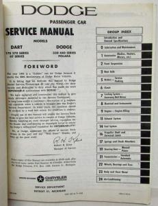 1964 Dodge Technical Service Shop Repair Manual Dart GT 330 440 Polara