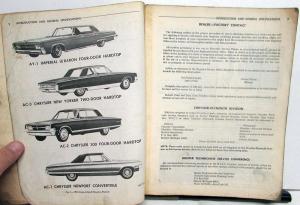 1965 Chrysler Imperial Service Technical Shop Manual LeBaron New Yorker 300