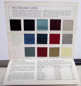 1966 Chevrolet Color Selection Leaflet Willow Green Caprice Coupe Paint Chips