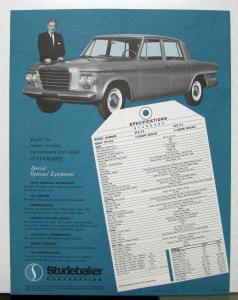 1963 Studebaker Lark Standard Sales Brochure & Specifications