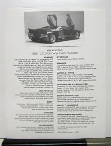 1991 Vector W8 Sales Brochure & Specifications