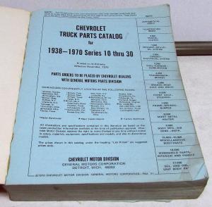 1938-1970 Chevrolet Truck Dealer Parts Catalog Book Series 10 Thru 30 Pickup