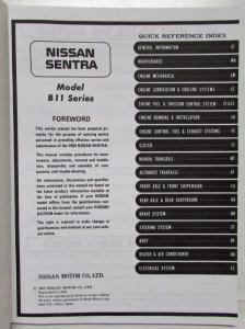 1984 Nissan Sentra Service Shop Repair Manual Model B11 Series 1st Revision