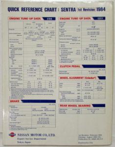 1984 Nissan Sentra Service Shop Repair Manual Model B11 Series 1st Revision