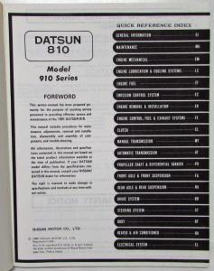 1981 Datsun 810 Service Shop Repair Manual Model 910 Series