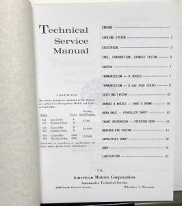 1954-1962 American Motors Nash Metropolitan Tech Service Manual Repair Repro