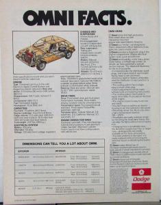 1978 Dodge Omni Color Sales Brochure Original